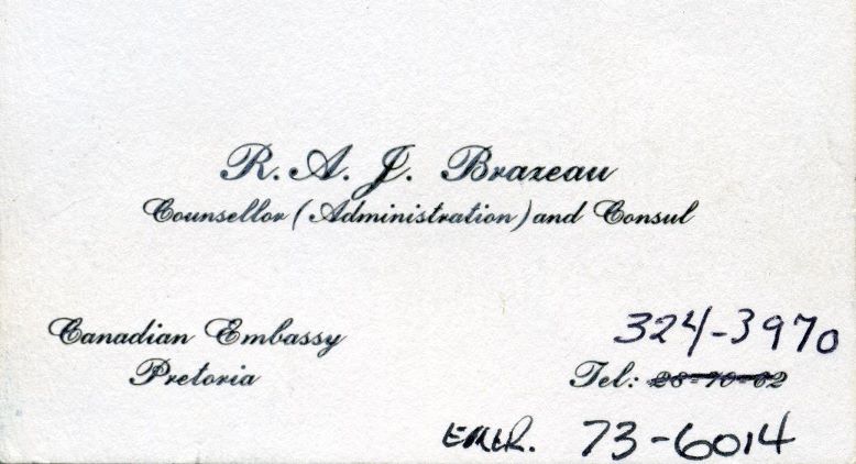 Canadian Consul's business card.