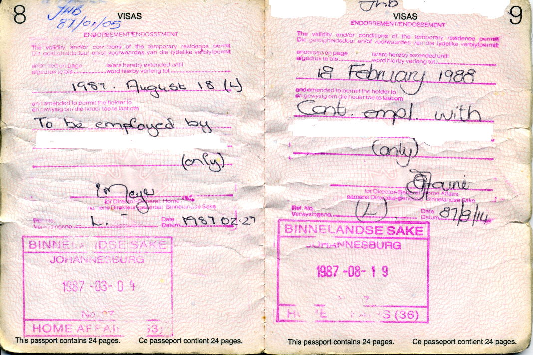 My work permit pages in my passport.